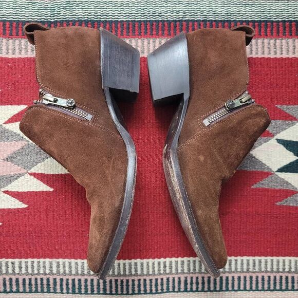Frye Sacha Shootie Size 7‎ Chocolate Brown Suede Moto Ankle Bootie Boho Cowgirl - Picture 4 of 8